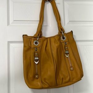 B Makowsky mustard yellow large leather handbag